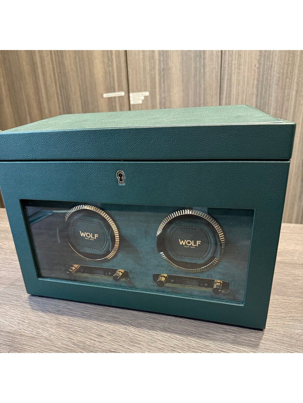 WOLF British Racing Double Watch Winder with Storage in Green Color, 792241